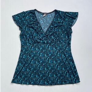 Vtg 90's Y2K Teal Op Art Fairy Top / Sz 2XL / Flutter Sleeves Plus